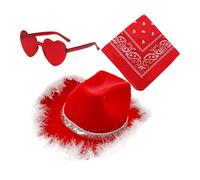 Santa Cowboy Hats Set, Western Hat Cowboy Hat, 3X Heart Glasses Christmas Party Hat, Cowgirl Hat Wide Brim Hat, Western Costume Accessories