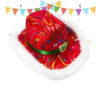 Santa Cowgirl Hat - Festive Red Felt Costume Prop, Christmas Cowboy White Trim Headwear, Holiday Party Cosplay Stage Accessory, New Year's Eve Parade Gathering Outfit For Women Men Teens Adults