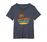 Santa Cruz California Dreaming Men's Surf Beach Graphic T-Shirt, Women's Plus, Heather Blue, 2X