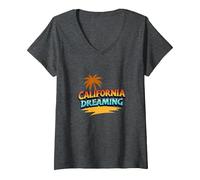 Santa Cruz California Dreaming Men's Surf Beach Graphic V-Neck T-Shirt, Women, Dark Heather Grey, L