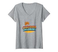 Santa Cruz California Dreaming Men's Surf Beach Graphic V-Neck T-Shirt, Women, Heather Grey, L
