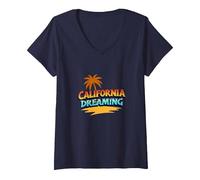Santa Cruz California Dreaming Men's Surf Beach Graphic V-Neck T-Shirt, Women, Navy, XL