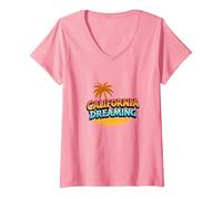 Santa Cruz California Dreaming Men's Surf Beach Graphic V-Neck T-Shirt, Women, Pink, XXL