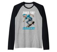 Santa Cruz California Tee, Skeleton in Hat Old School Skater Raglan Baseball Tee