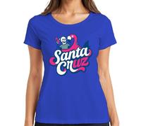Santa Cruz Flamingo Skeleton Beach California Surfing Skate Retro Women's T-Shirt, blue, XL