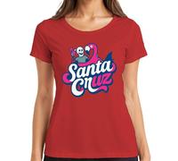 Santa Cruz Flamingo Skeleton Beach California Surfing Skate Retro Women's T-Shirt, red, L