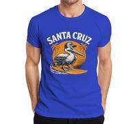 Santa Cruz Pelican Surfer Sunset Palm Trees Coast Vintage Men's T-Shirt, blue, XXL
