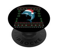 Santa Dolphin Christmas Ugly Xmas Sweater PopSockets Adhesive PopGrip