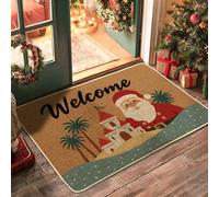 Santa Door Mat, Christmas Festive Palm Trees Castle Xmas Red Rubber Non-Slip Welcome Entry Mat Home Decor for Entryway Outdoor Porch Balcony 29x17 Inch