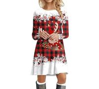 Santa Dress for Women, Women Long Sleeve Loose Plain Plus Size Maxi Dresses Santa Dress Snowflake Dresses for UK Womens Christmas Fancy Costumes Party Outfits UK