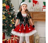 Santa Dresses for Girls UK,Christmas Party UK Christmas Costume My First Outfit Dress Hood and Belt New Born Baby Clothes Birthday Pageant Baptism Christening (Red#2,5-6 Years)