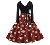 Santa Dresses For Women Uk,Plus Size Dress for Women Fashionable Long Sleeve O-Neck Christmas Evening Party Prom Beach Dress (Red, XL)