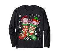 Santa ELF Axolotl Animal in Christmas Socks Men Women Long Sleeve T-Shirt