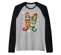 Santa ELF Basset Hound Dog in Christmas Socks Men Women Girl Raglan Baseball Tee