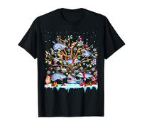Santa Elf Reindeer Shark On Xmas Tree Xmas Light Shark Lover T-Shirt