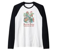 Santa Elves Workshop Christmas Holiday Retro 80s Art Raglan Baseball Tee