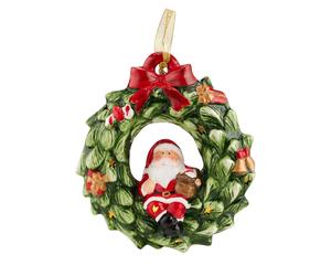 Santa Express 27cm Ceramic Hanging Santa Wreath RED,GREEN