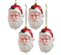 Santa Face Christmas Baubles - Set of 4 Hanging Ornaments with Ribbon for Xmas Tree, Garlands & Festive Displays - Durable & Reusable Novelty Father Christmas Decorations - 9.5 x 15cm