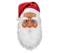 Santa Facepiece - Christmas Latex Mask, Full Head Overhead Claus Costume | Realistic Beard and Red Hat Facepiece for Adults, Holiday Parties, Halloween, Cosplay, Santa role play, Festive Celebration