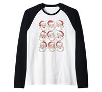 Santa Faces Cute Festive Holiday Christmas Raglan Baseball Tee
