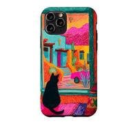 Santa Fe Cat Desert Window Colorful Southwest Case for iPhone 11 Pro