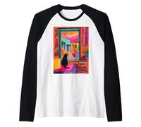 Santa Fe Cat Desert Window Colorful Southwest Raglan Baseball Tee