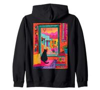 Santa Fe Cat Desert Window Colorful Southwest Zip Hoodie