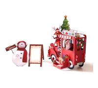 Santa Festive Truck & Snowman Scene Christmas Card