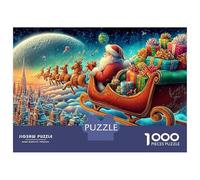 Santa Flight 1000 Piece Thick Cardboard Santa in Sleigh Puzzle Teens Hard Challenge Brain Training Family Game Night Gift 38x26cm/1000pcs