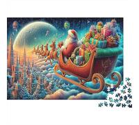 Santa Flight Colourful Santa’s Sleigh over City 1000 Pcs Jigsaw Puzzles For Adults & Kids Challenging Brainteasing 52x38cm/1000pcs