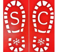 Santa Footprint Stencils - Reusable 'SC' Santa Claus Boot Print Templates - Left & Right Feet - Xmas Floor Stencil for Flour, Snow Spray, Glitter - Christmas Decorations for Kids & Adults