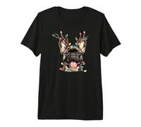 Santa French Bulldog Reindeer Light Christmas Premium T-Shirt