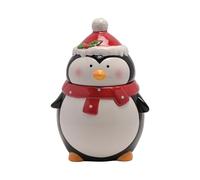 Santa & Friends - Penguin Cookie Jar - Glazed Ceramic Xmas Kitchen & Dining Room Home Decor For Festive Season Gifting And Homeware - Red/White/Black - H: 23cm x W: 15cm x D: 15cm.