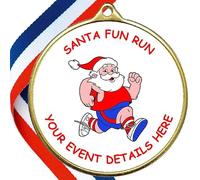 Santa Fun Run Medal, Personalised Gold Wreath Classic Star GBP Medal for Santa Event, Custom Text & Ribbon Choice, Christmas Running Award for Charity Runs, Kids’ Races & School Winter Events