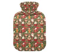 Santa & Gingerbread Christmas Pattern Travel Hot Water Bottle with Soft Cover, 1L Hot Compress Bag for Pain Relief