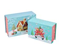 (Santa & Gingerbread Man) 2 Pcs Christmas Xmas Luxury Gift Hamper Present Box Stacking Nest Magnetic Lid