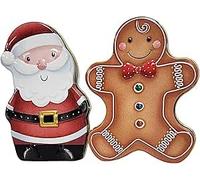 Santa & Gingerbread Shaped Tin Boxes Christmas Treats Set of 2 with Milk Chocolate Coins & Biscuits Festive Decor & Holiday Snacks Reusable Decorative Keepsake