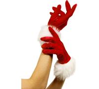 Santa Gloves Ladies Deluxe Soft Christmas Fancy Dress Red & White Gloves
