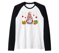 Santa Gnome Wrapped in Christmas Lights Joy Raglan Baseball Tee