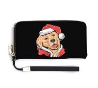 Santa Golden Retrieve Leather Wallet Fashion Purse Long Pouch with Wrist Strap for Men Women