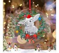 Santa Grey Rabbit with Wreath Personalized Christmas Ornaments 2022 Bunny Christmas Hat Christmas Decorations For Tree Animal Lover Acrylic Ornaments Keepsake Gifts for Family Friend Anniversary