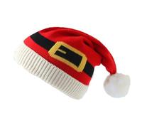 Santa Hat Beanie with Pom Pom - Festive Knitted Christmas Hat for Adults Warm Xmas Party Novelty Knit Cap Unisex Classic Xmas Holiday Cap Winter Thicken Warm Headwear for New Year Festive Party