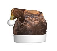 Santa Hat Christmas Antler Red Deer Print Hats For Adults,Xmas Holiday Unisex Classic Xmas Hat For New Year Party