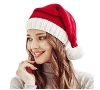 Santa Hat Christmas Hats for Adults Mother Winter Wool Hat Knitted Lattice Parent-Child Baby Warm Caps Ladies Novelty Velvet Comfy Classic Santa Outfit for New Year Festive Party (Red1, One Size)