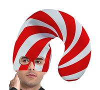 Santa Hat - Cute Candy Cane Shape Headwear,Face Covering with Striped Design Sugar Canopy Hat - For Christmas Holiday Winter Party Costume Accessory