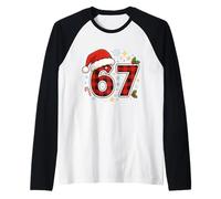 Santa Hat Design 67 with Candy Canes and Snowflakes Raglan Baseball Tee