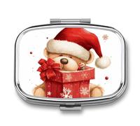 Santa Hat Gift and Merry Christmas Pill Box 2 Compartment Pill Case Portable Pocket Pill Organizer Medicine Vitamin Organizer for Men Women