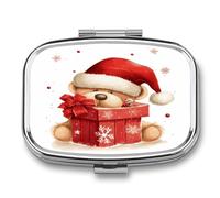 Santa Hat Gift and Merry Christmas Pill Box 2 Compartment Small Square Pills Case Portable for Pocket Pill Organizer Travel Metal Pill Holder for Office Home Vitamin Medicine Fish Oil