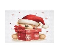Santa Hat Gift And Merry Wooden Puzzle with Storage Box, Eco-Friendly Wooden Jigsaw Puzzle for Home Leisure, Stress Relief & Decoration 1000 PCS