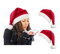 Santa Hat, Knitted Christmas Beanie for Adults, Classic Red White Xmas Party Hat for Men & Women, Festive Holiday Costume Accessory (2 Pack)